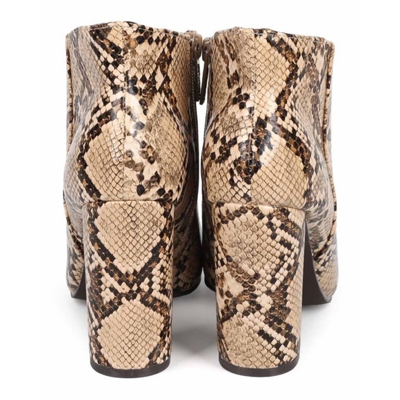 Faux Snakeskin Almond Toe Block Heel Tailored Ankle Bootie - Picture 4 of 7